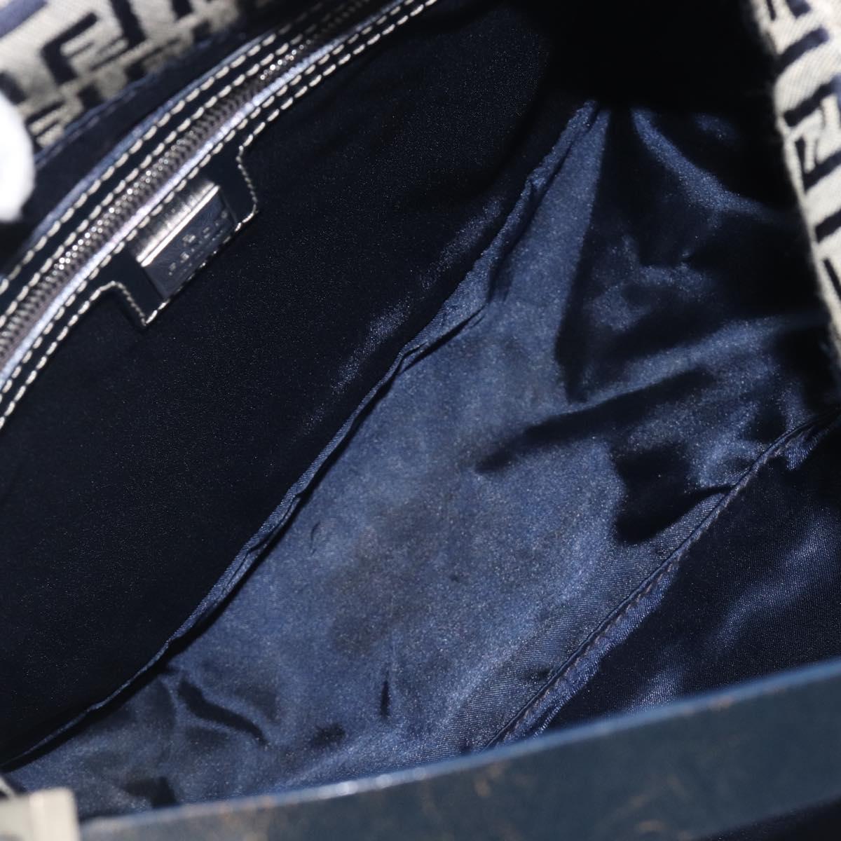 FENDI Zucchino Canvas Mamma Baguette Shoulder Bag Navy Silver Auth 204423