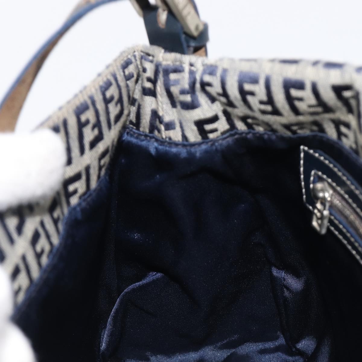 FENDI Zucchino Canvas Mamma Baguette Shoulder Bag Navy Silver Auth 204423