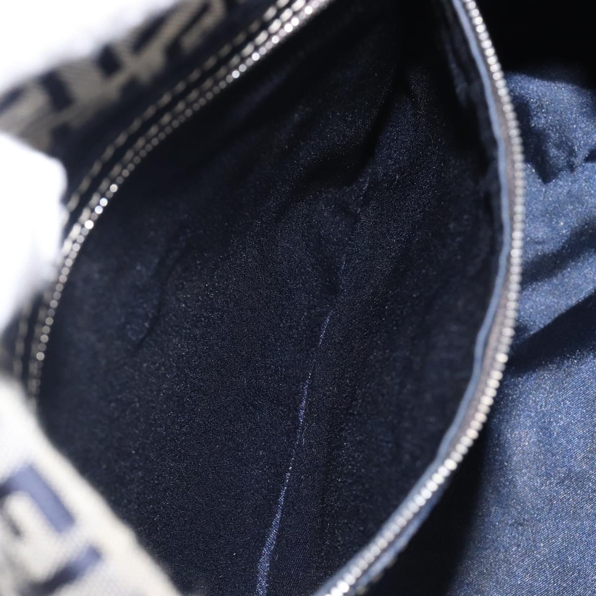 FENDI Zucchino Canvas Mamma Baguette Shoulder Bag Navy Silver Auth 204423
