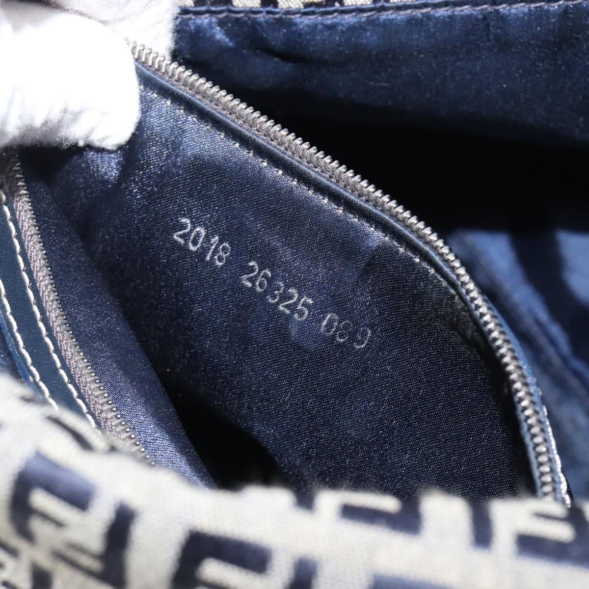 FENDI Zucchino Canvas Mamma Baguette Shoulder Bag Navy Silver Auth 204423
