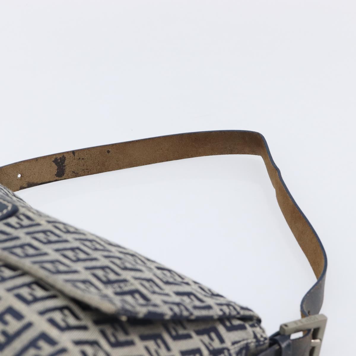 FENDI Zucchino Canvas Mamma Baguette Shoulder Bag Navy Silver Auth 204423