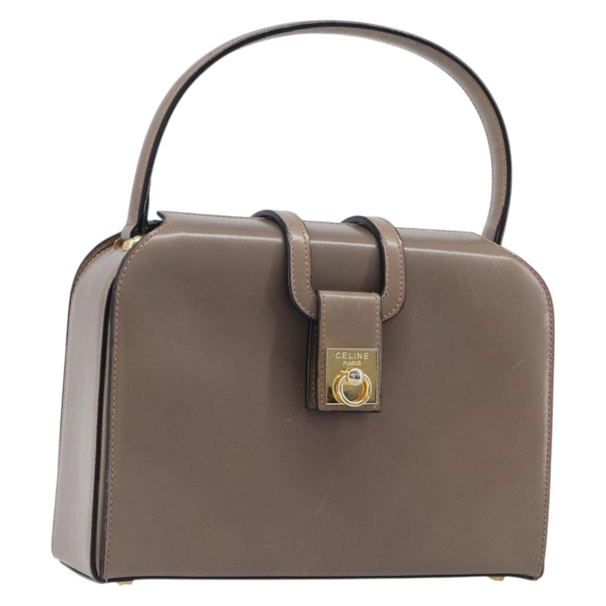 CELINE Hand Bag Leather Beige Gold Auth 204424