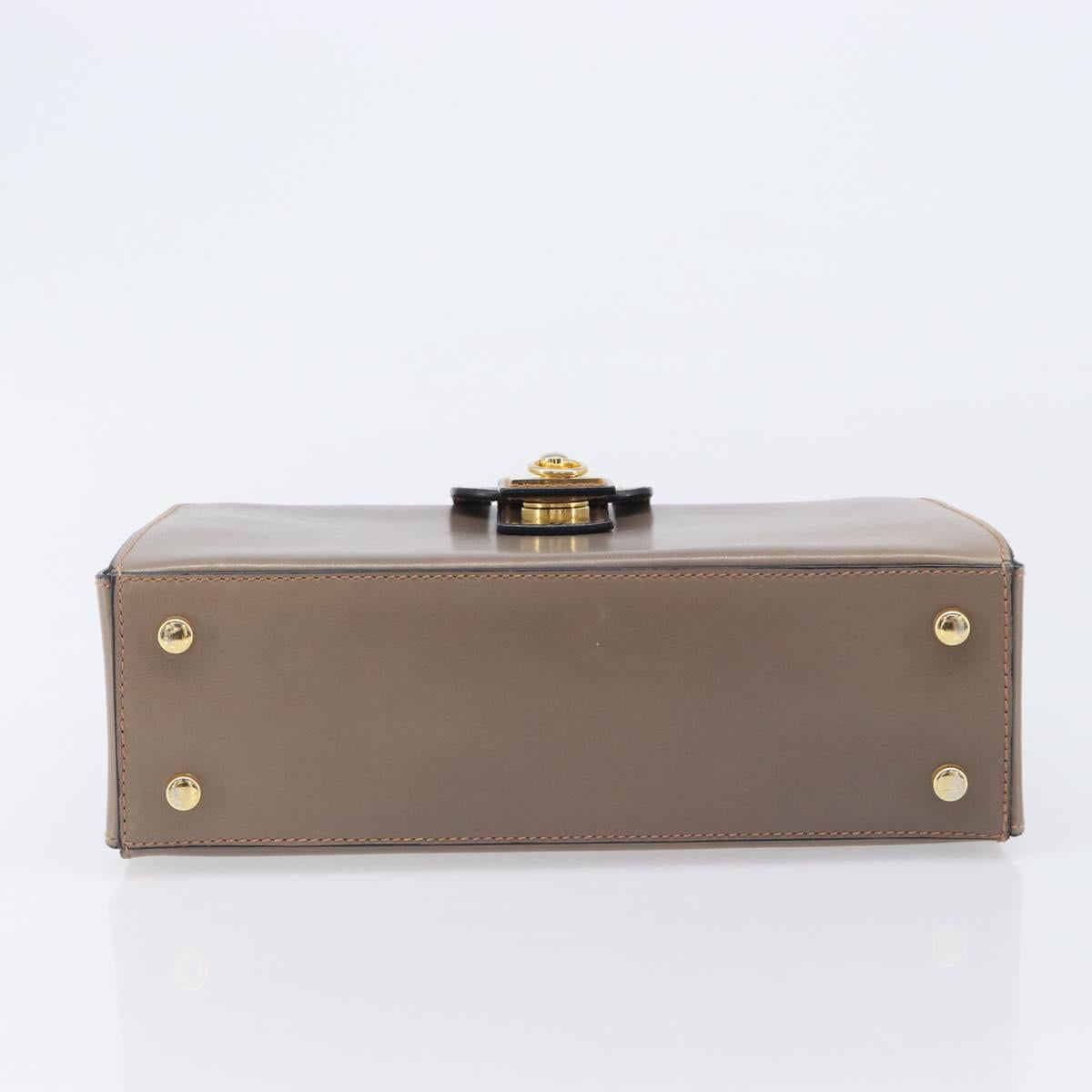 CELINE Hand Bag Leather Beige Gold Auth 204424