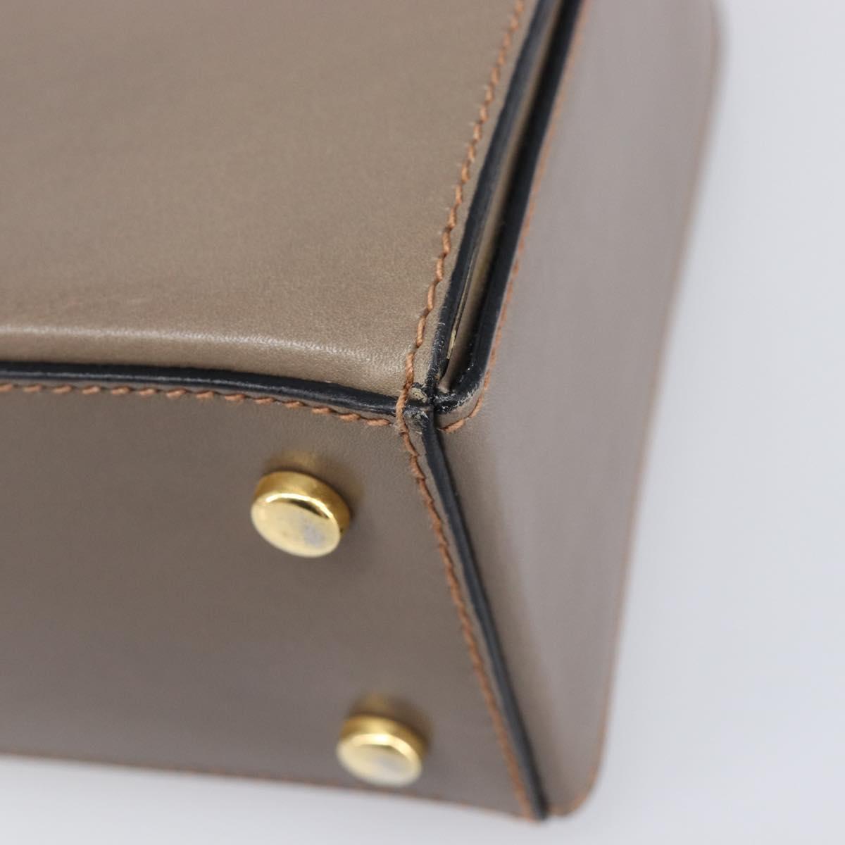 CELINE Hand Bag Leather Beige Gold Auth 204424