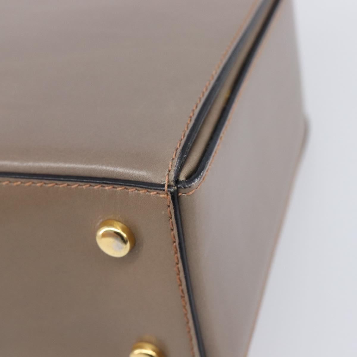 CELINE Hand Bag Leather Beige Gold Auth 204424
