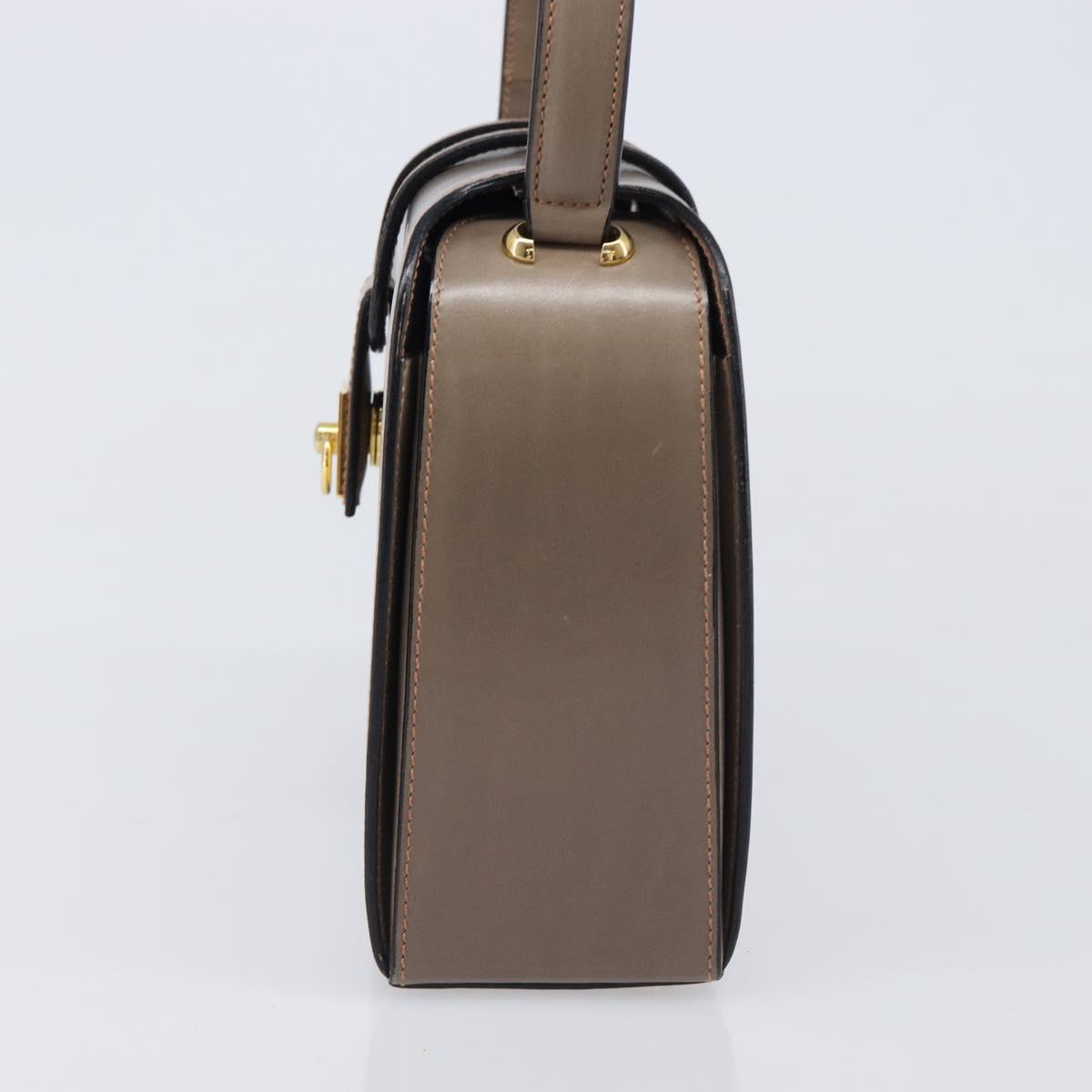 CELINE Hand Bag Leather Beige Gold Auth 204424