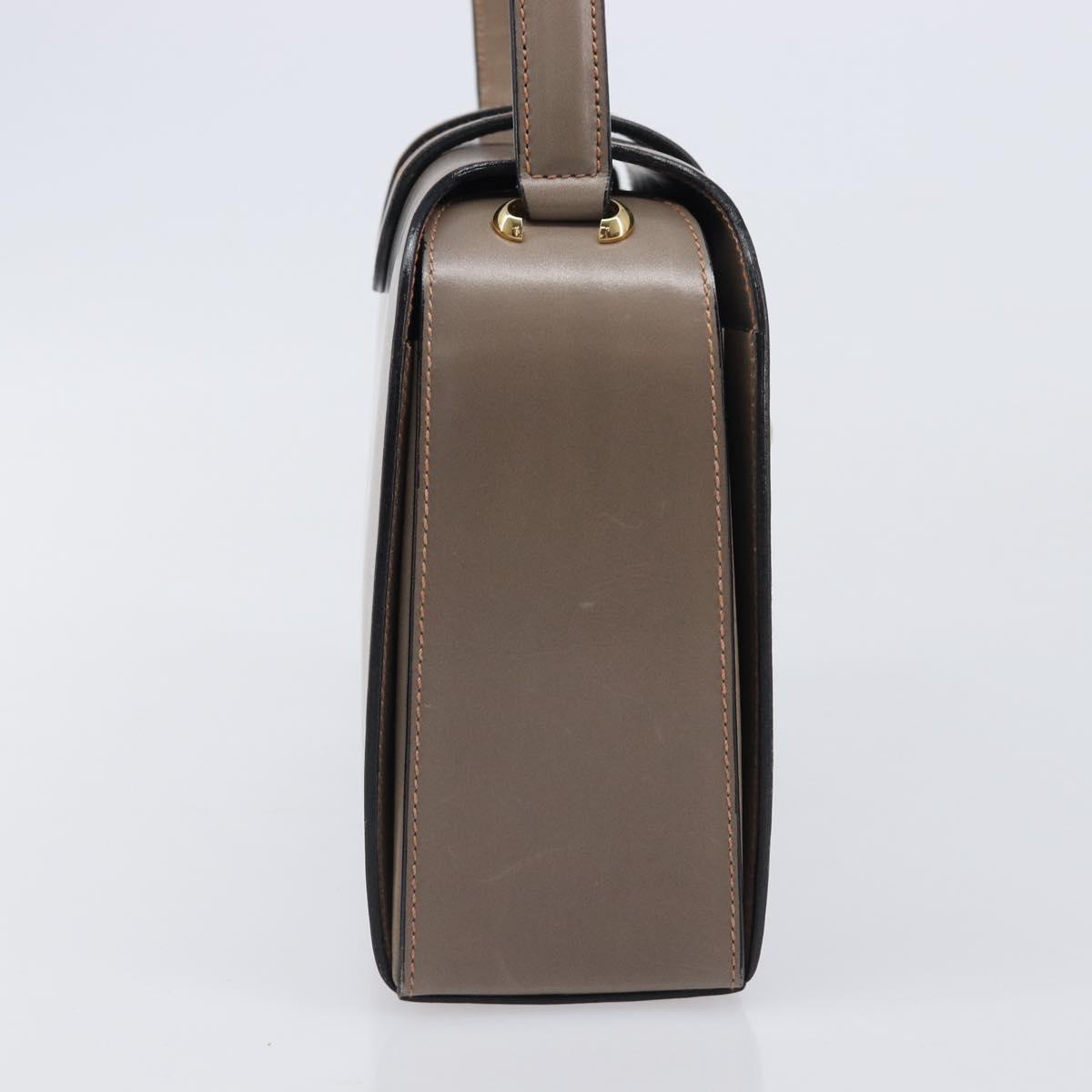 CELINE Hand Bag Leather Beige Gold Auth 204424