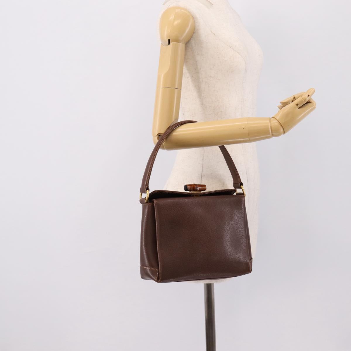 GUCCI Bamboo Hand Bag Leather Brown Gold 000 33 0175 Auth 204425