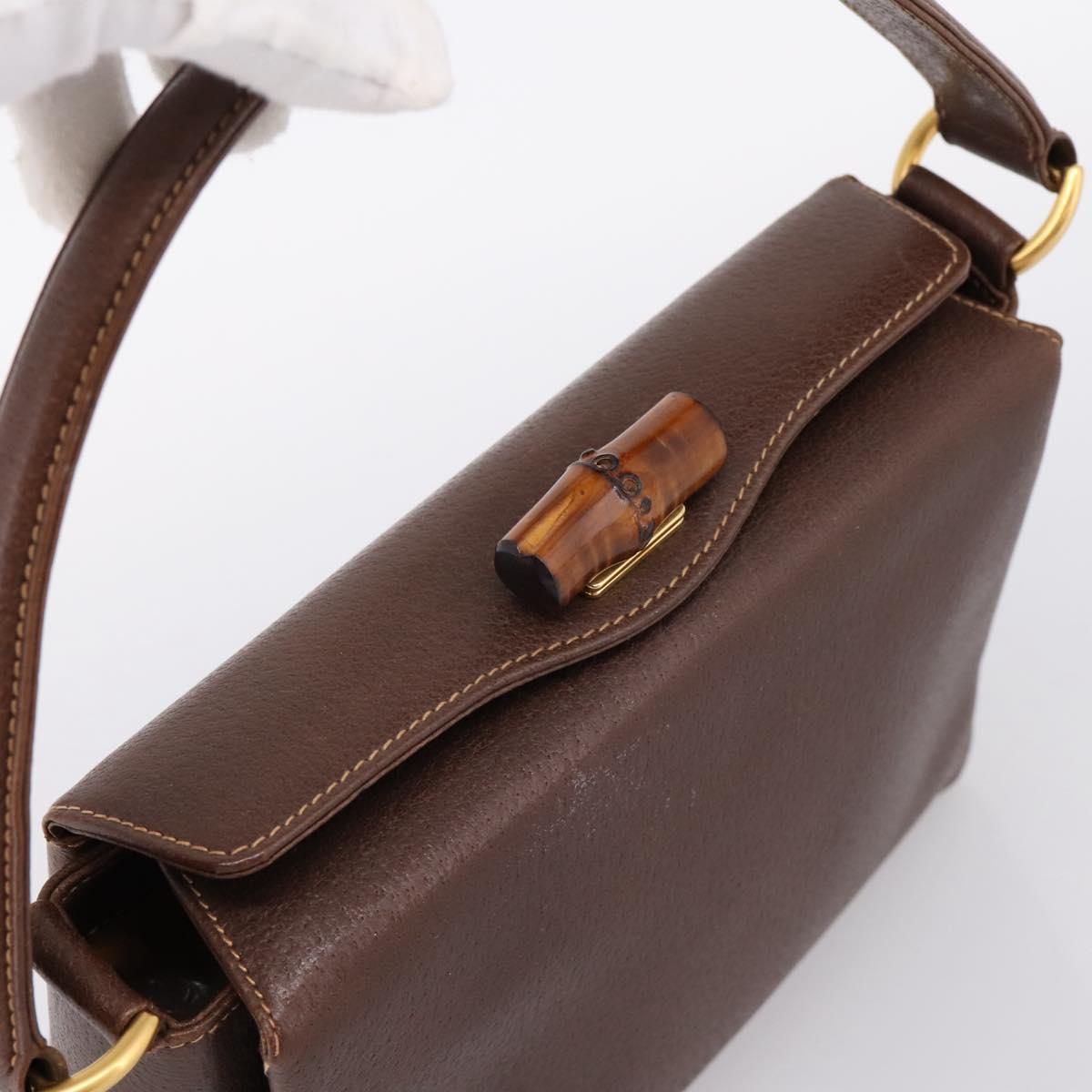 GUCCI Bamboo Hand Bag Leather Brown Gold 000 33 0175 Auth 204425