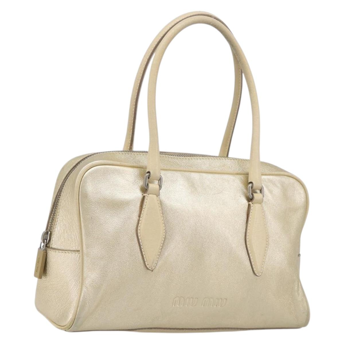 Miu Miu Hand Bag Leather Gold Auth 204426