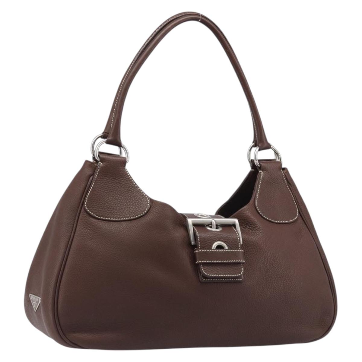 PRADA Tote Bag Vittero Dino Leather Brown Silver Auth 204429V