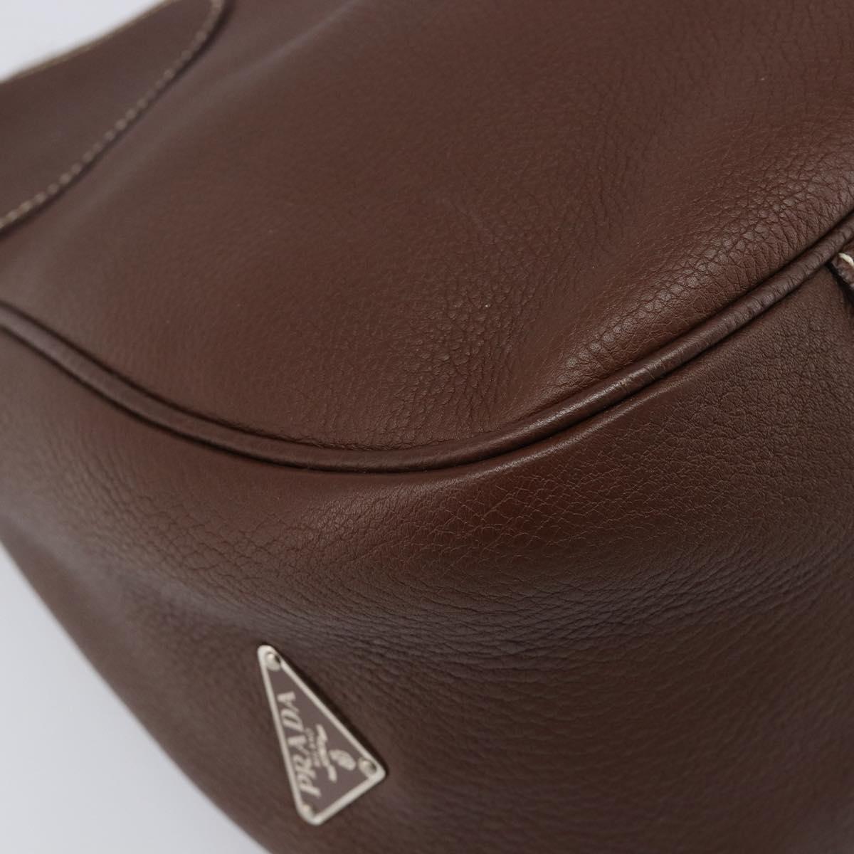 PRADA Tote Bag Vittero Dino Leather Brown Silver Auth 204429V