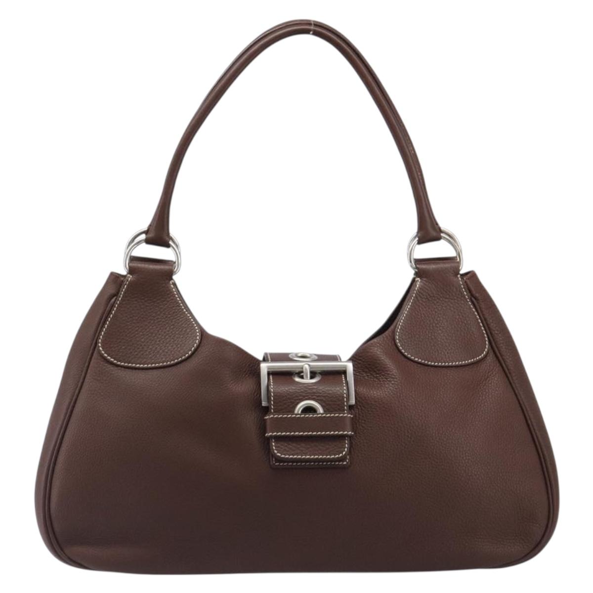PRADA Tote Bag Vittero Dino Leather Brown Silver Auth 204429V