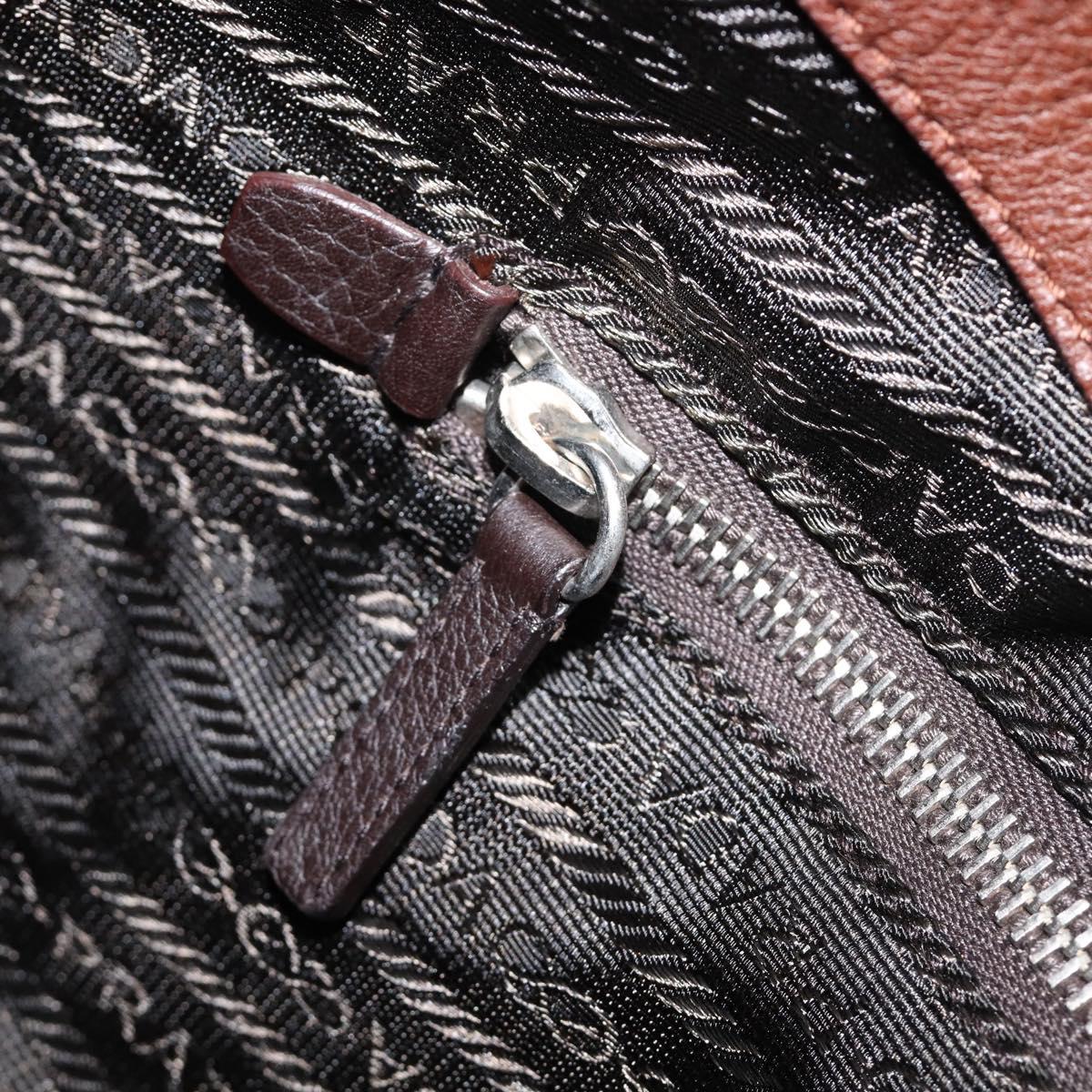 PRADA Tote Bag Vittero Dino Leather Brown Silver Auth 204429V