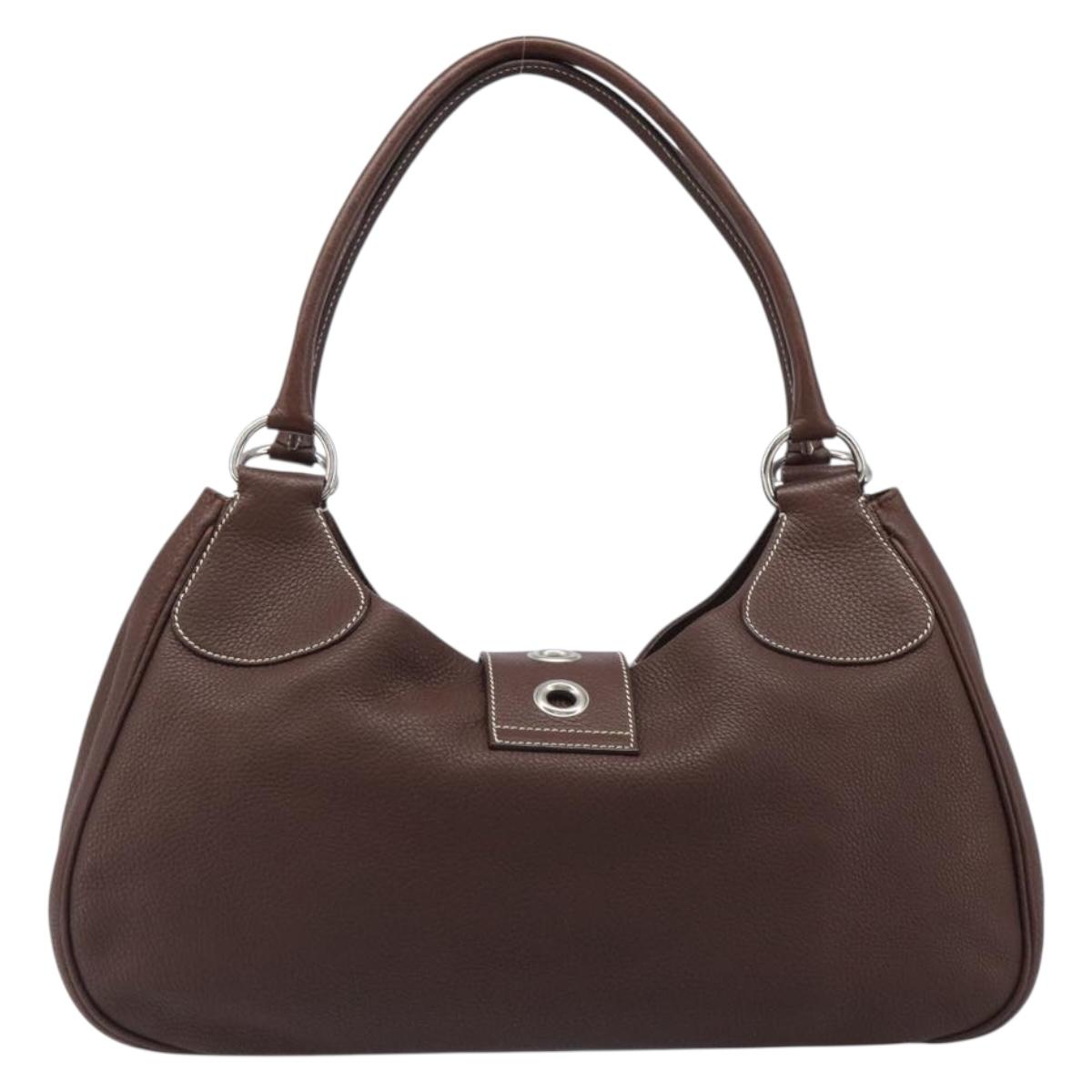 PRADA Tote Bag Vittero Dino Leather Brown Silver Auth 204429V