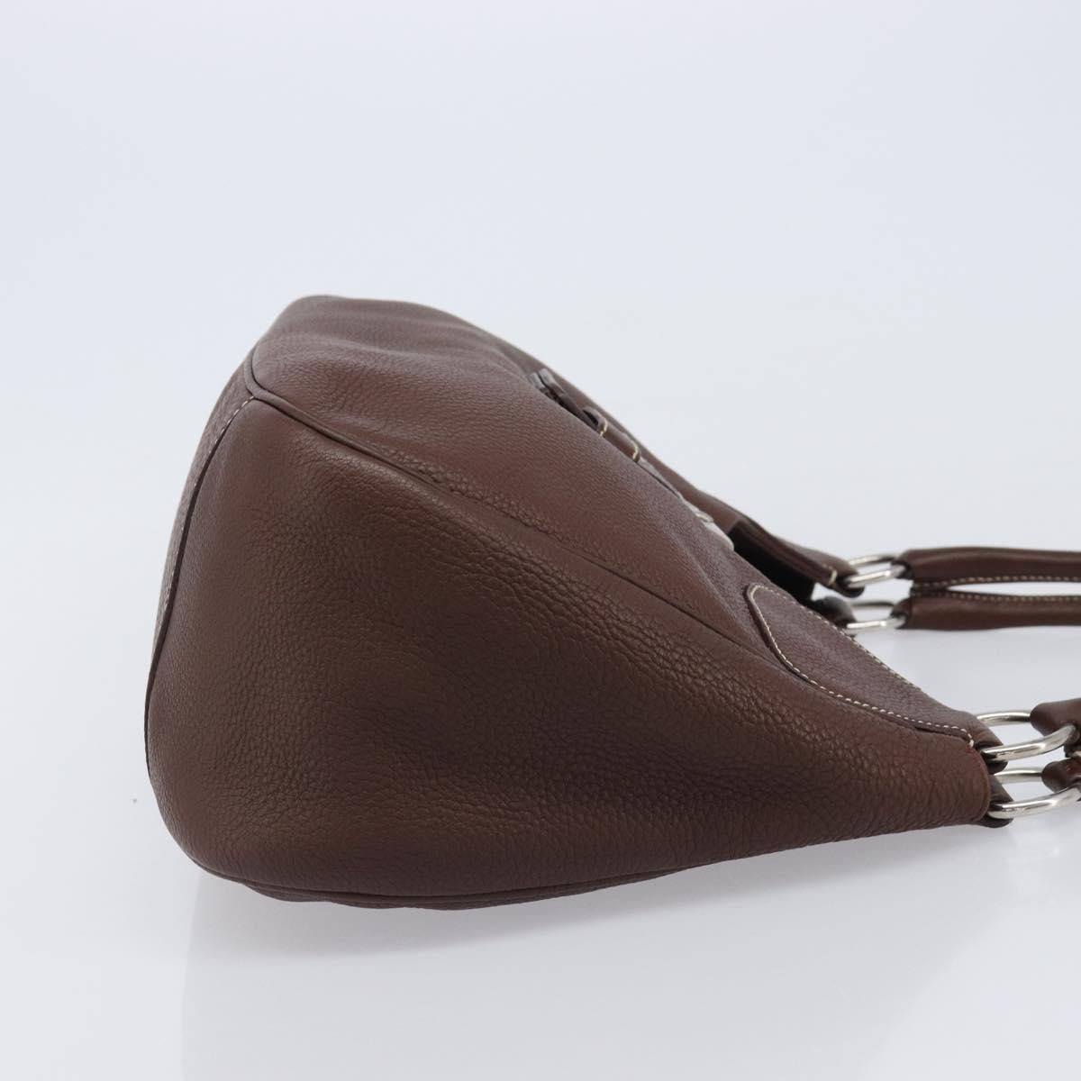 PRADA Tote Bag Vittero Dino Leather Brown Silver Auth 204429V