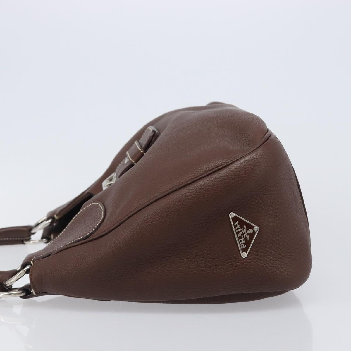 PRADA Tote Bag Vittero Dino Leather Brown Silver Auth 204429V