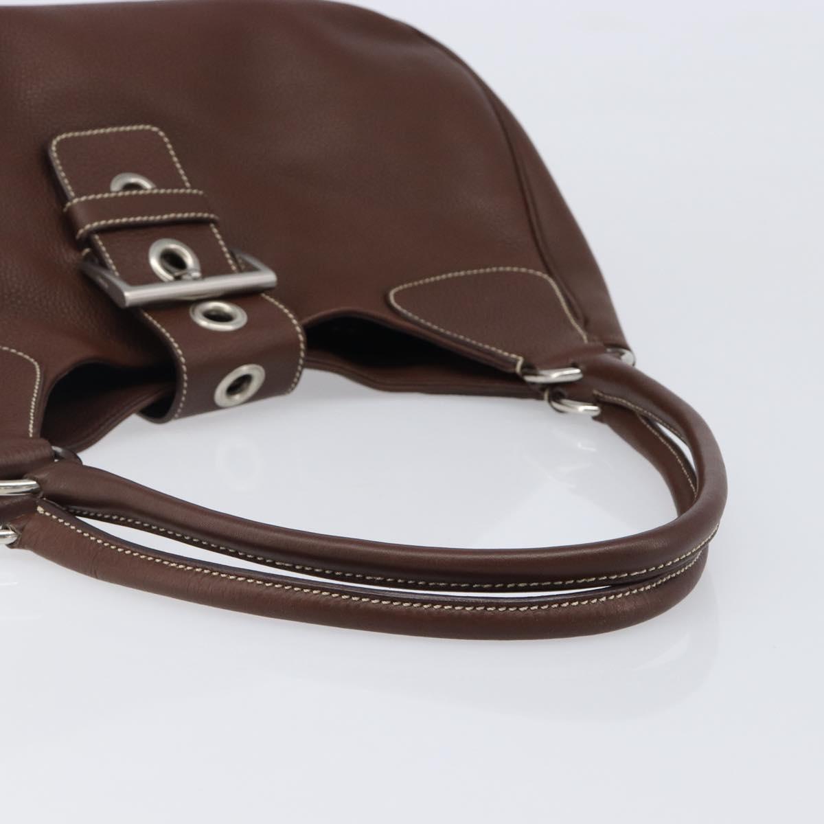 PRADA Tote Bag Vittero Dino Leather Brown Silver Auth 204429V