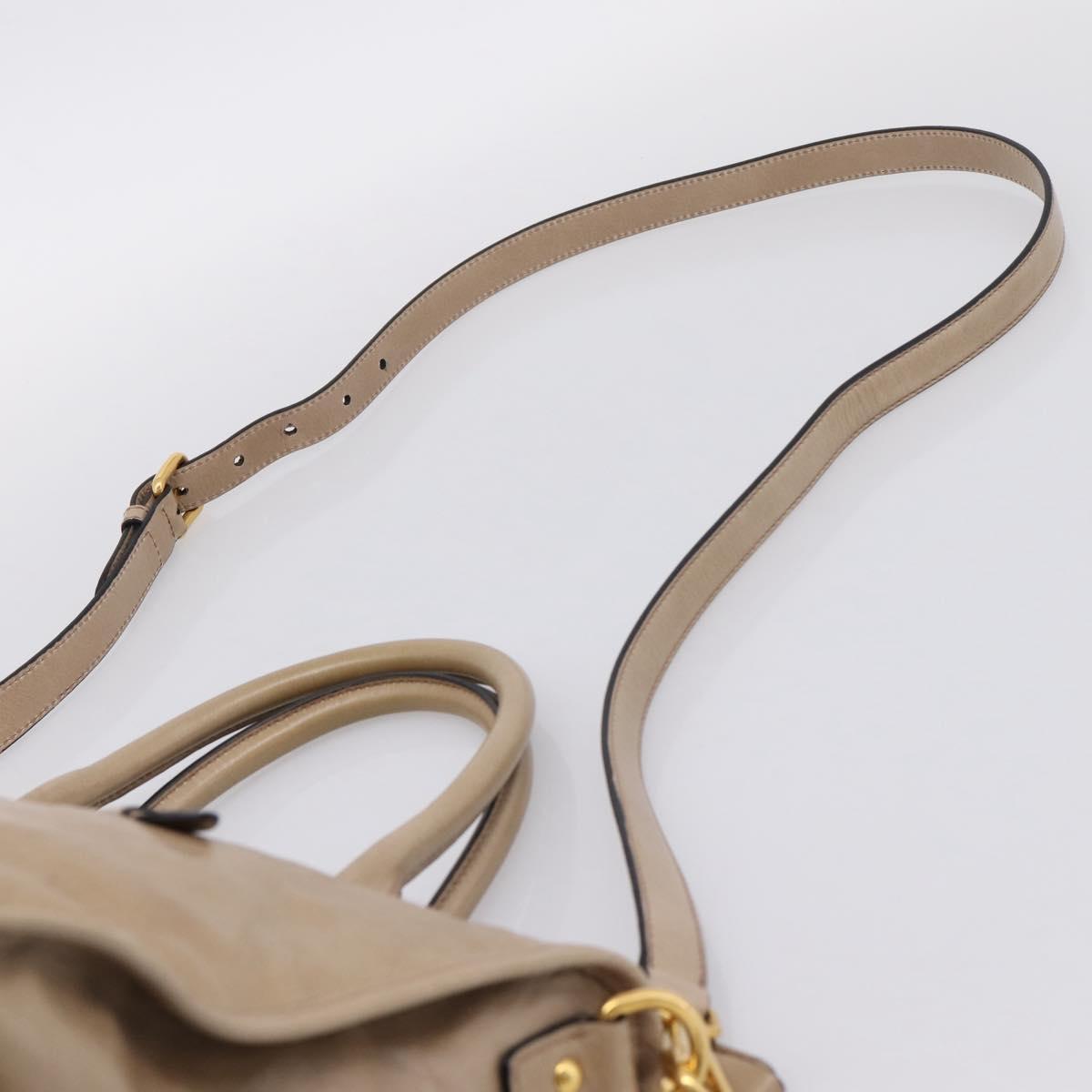 Miu Miu Hand Bag Vitellolux 2way Beige Gold Auth 204430V