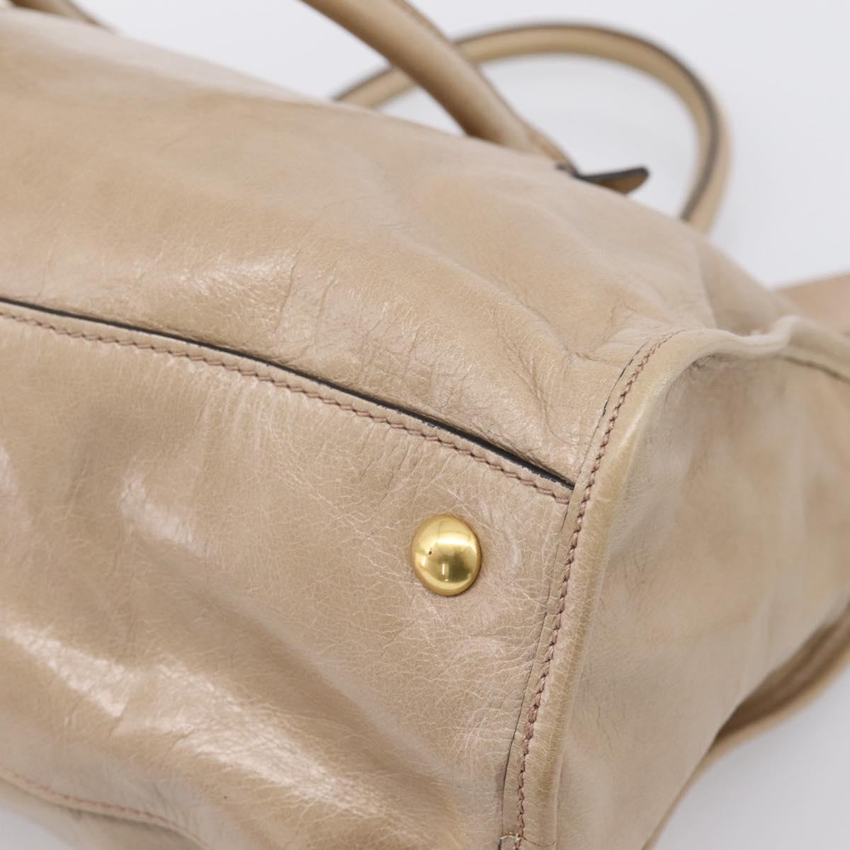 Miu Miu Hand Bag Vitellolux 2way Beige Gold Auth 204430V