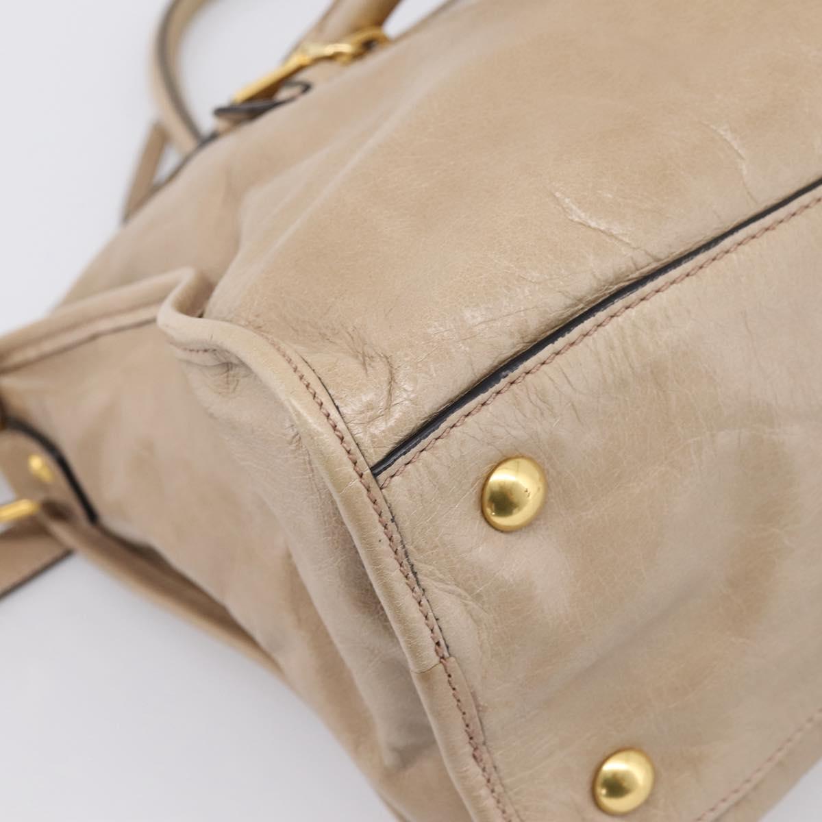 Miu Miu Hand Bag Vitellolux 2way Beige Gold Auth 204430V