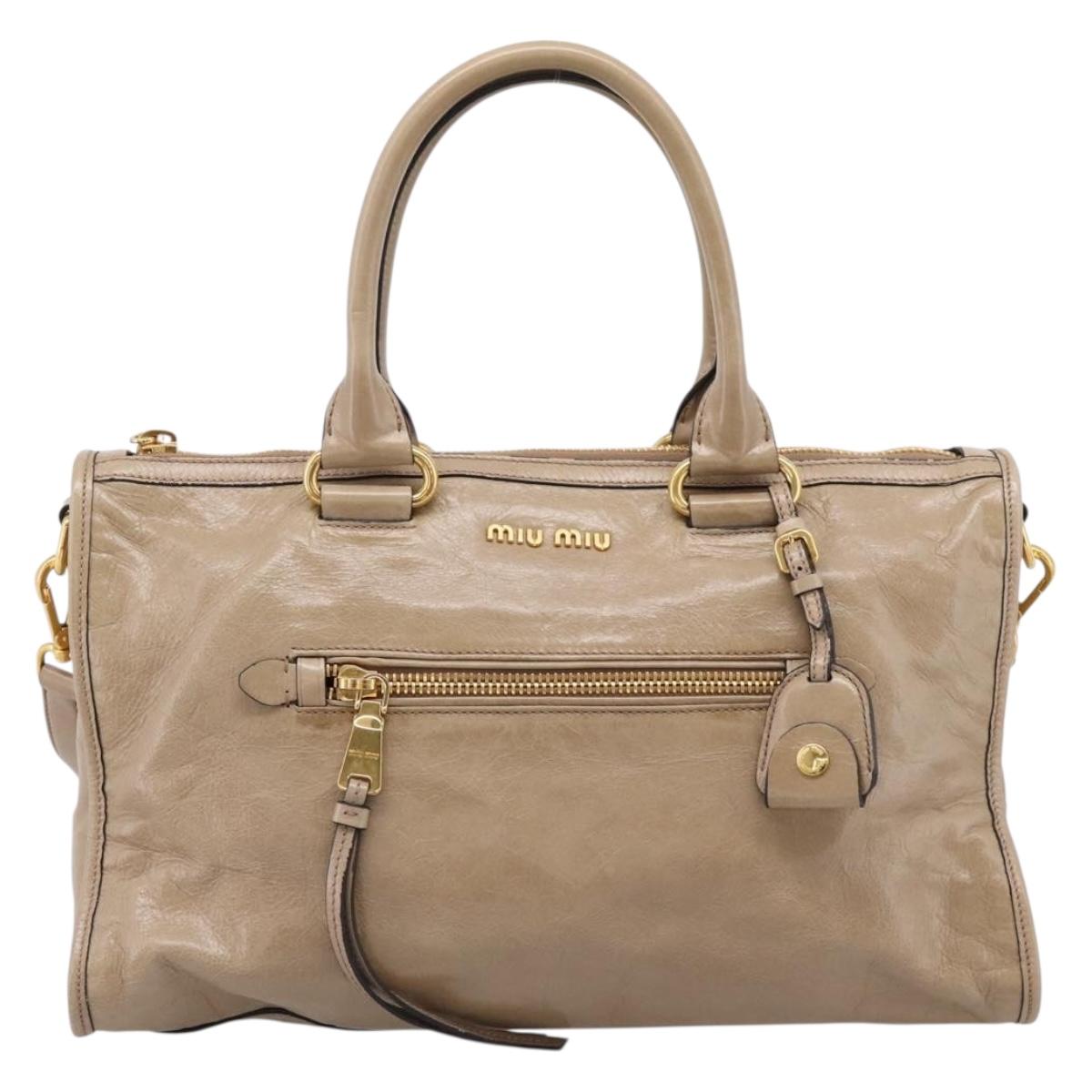 Miu Miu Hand Bag Vitellolux 2way Beige Gold Auth 204430V