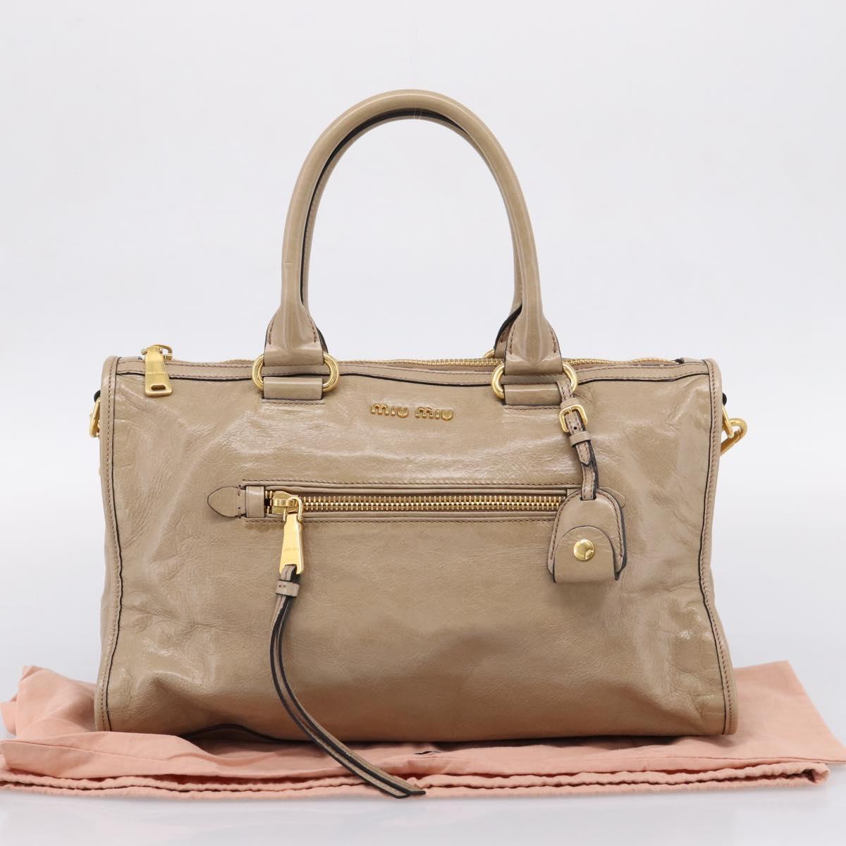 Miu Miu Hand Bag Vitellolux 2way Beige Gold Auth 204430V