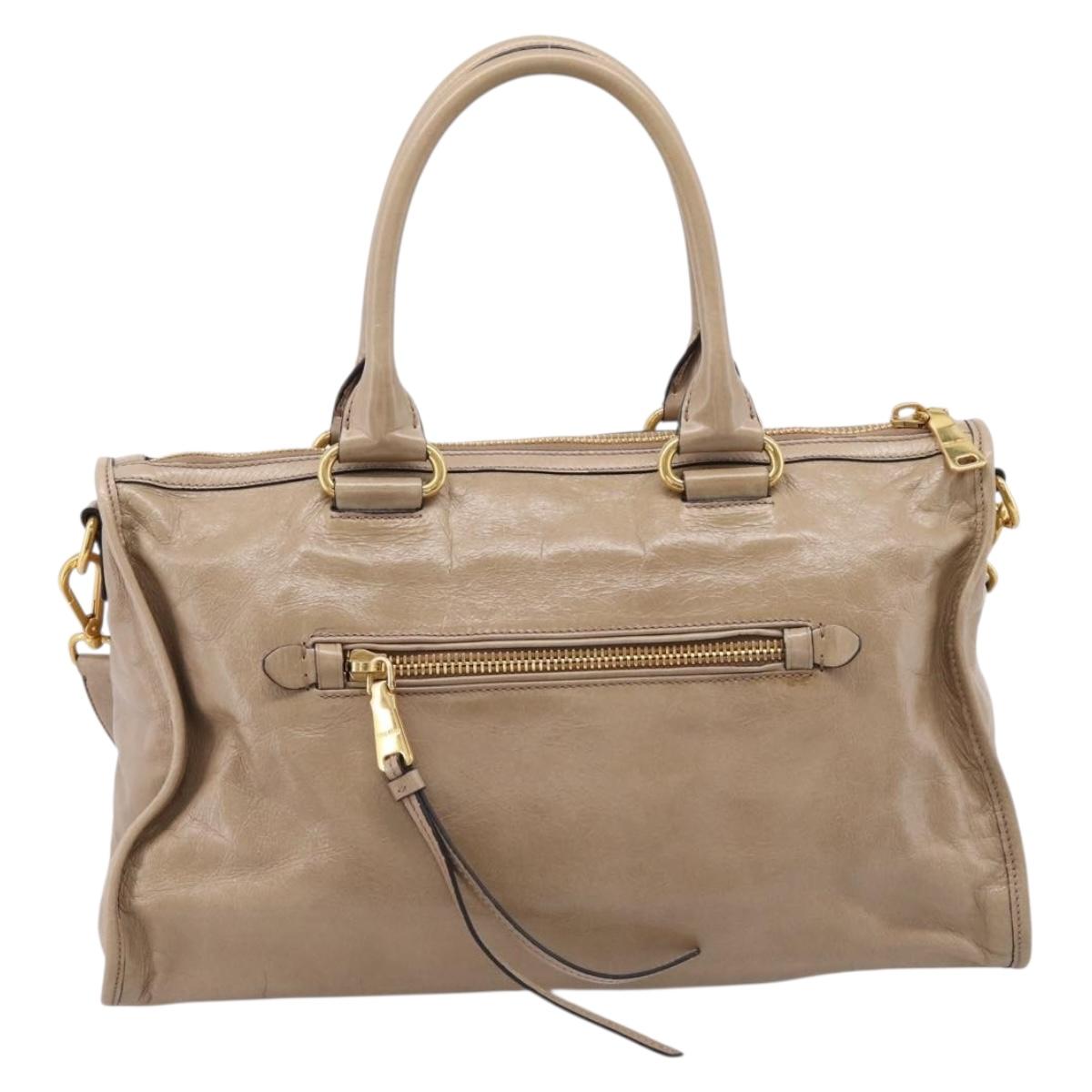 Miu Miu Hand Bag Vitellolux 2way Beige Gold Auth 204430V