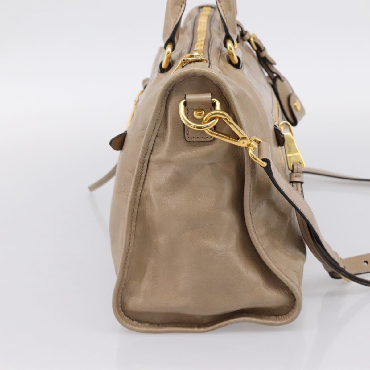 Miu Miu Hand Bag Vitellolux 2way Beige Gold Auth 204430V