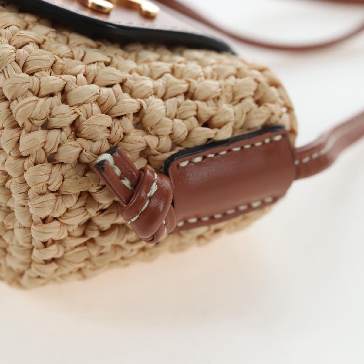 CELINE Mini Shoulder Pouch Raffia 2way Beige Gold Auth 204431M