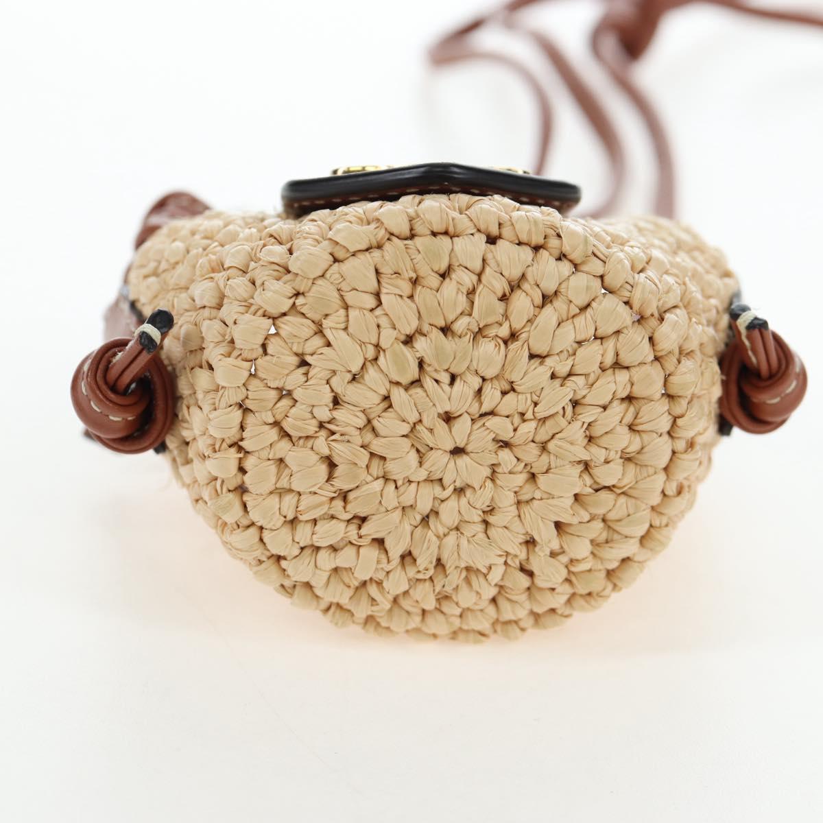 CELINE Mini Shoulder Pouch Raffia 2way Beige Gold Auth 204431M