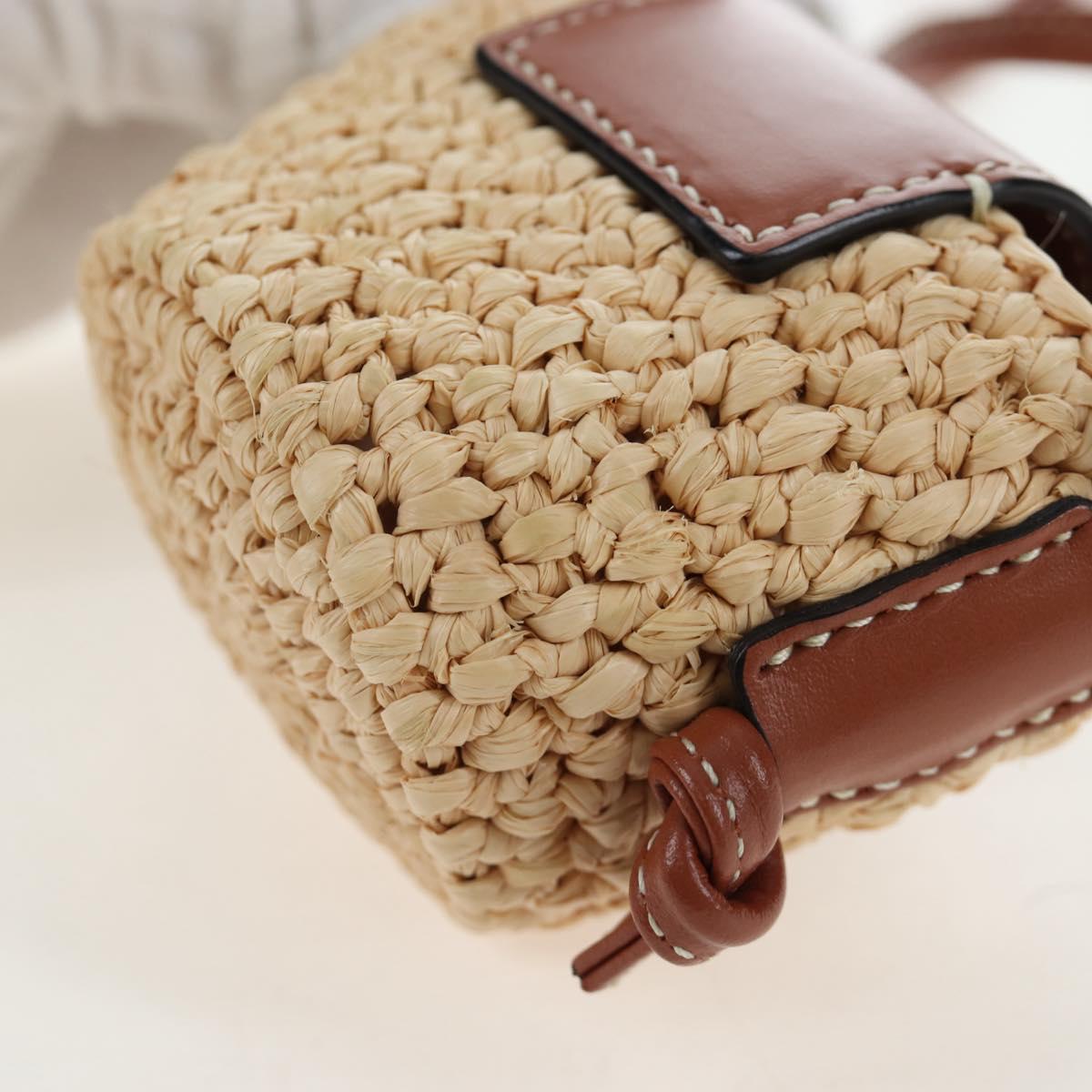 CELINE Mini Shoulder Pouch Raffia 2way Beige Gold Auth 204431M