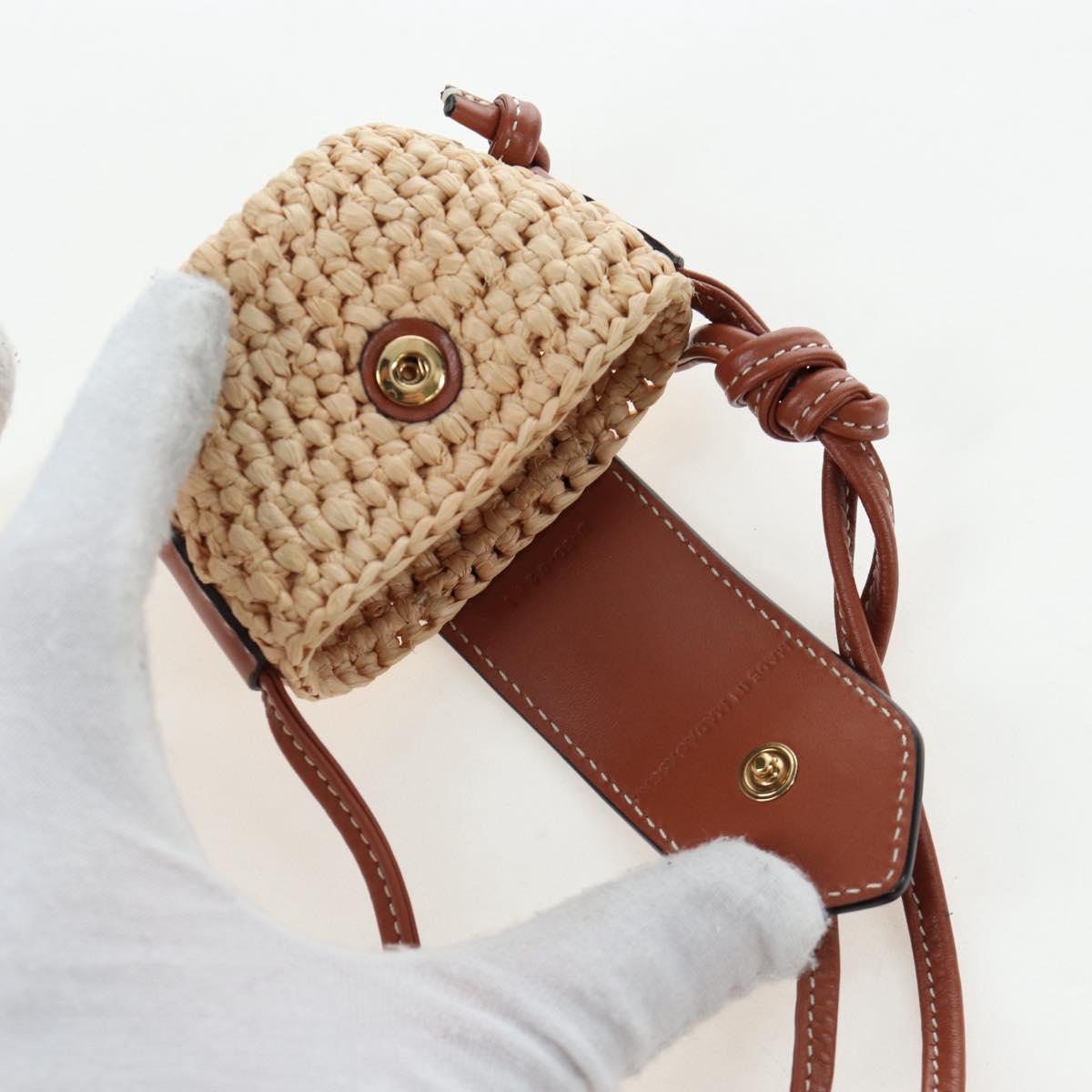 CELINE Mini Shoulder Pouch Raffia 2way Beige Gold Auth 204431M