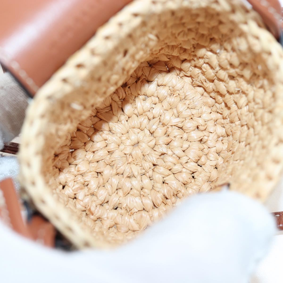 CELINE Mini Shoulder Pouch Raffia 2way Beige Gold Auth 204431M