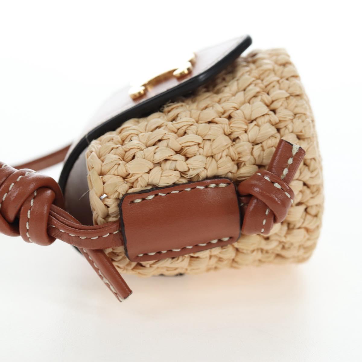 CELINE Mini Shoulder Pouch Raffia 2way Beige Gold Auth 204431M
