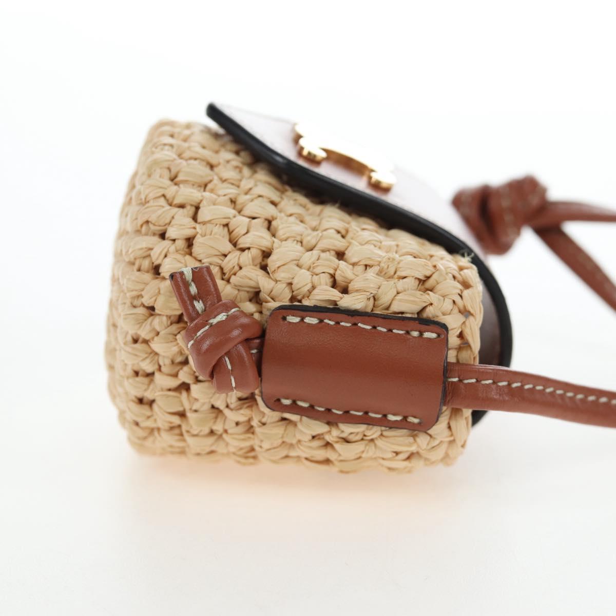 CELINE Mini Shoulder Pouch Raffia 2way Beige Gold Auth 204431M