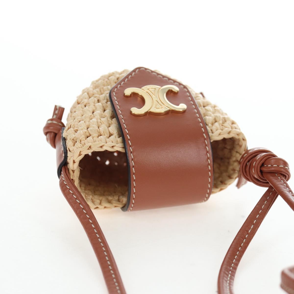 CELINE Mini Shoulder Pouch Raffia 2way Beige Gold Auth 204431M