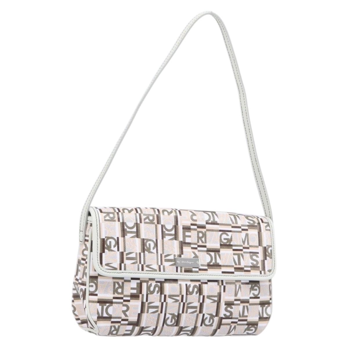 Salvatore Ferragamo Shoulder Bag PVC Canvas Multicolor Silver Auth 204433