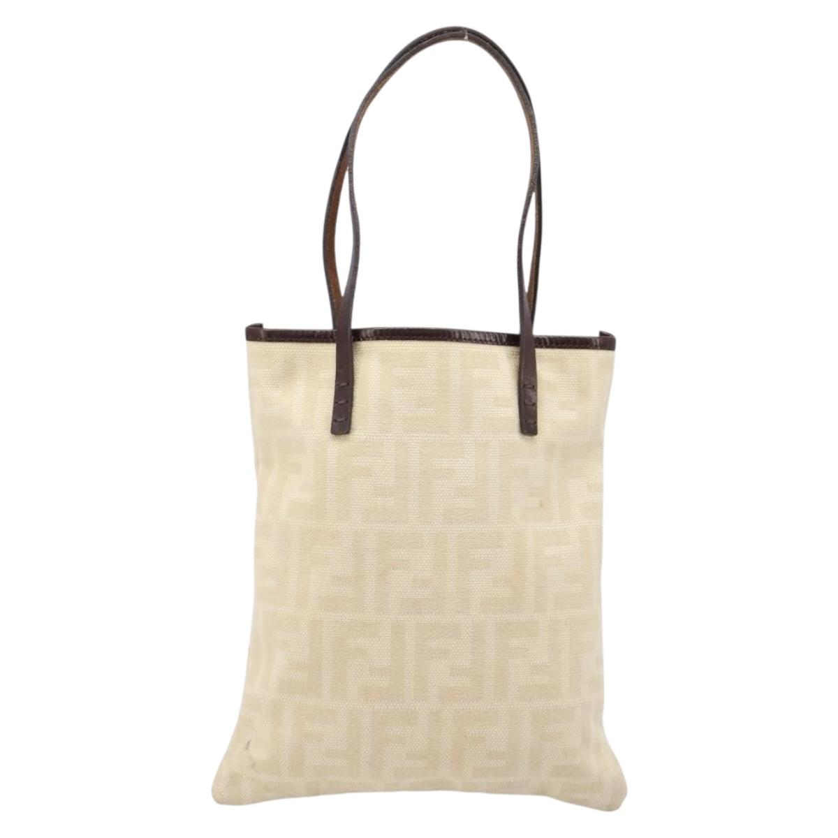 FENDI Zucca Canvas Hand Bag Ivory Gold Auth 204436