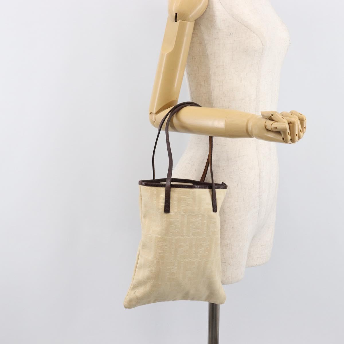 FENDI Zucca Canvas Hand Bag Ivory Gold Auth 204436
