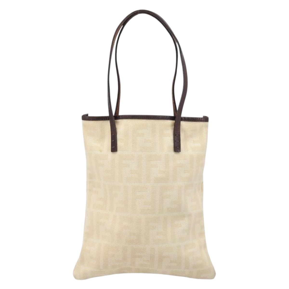 FENDI Zucca Canvas Hand Bag Ivory Gold Auth 204436