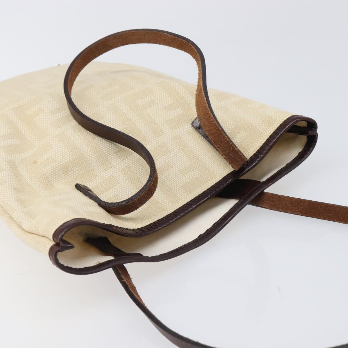 FENDI Zucca Canvas Hand Bag Ivory Gold Auth 204436