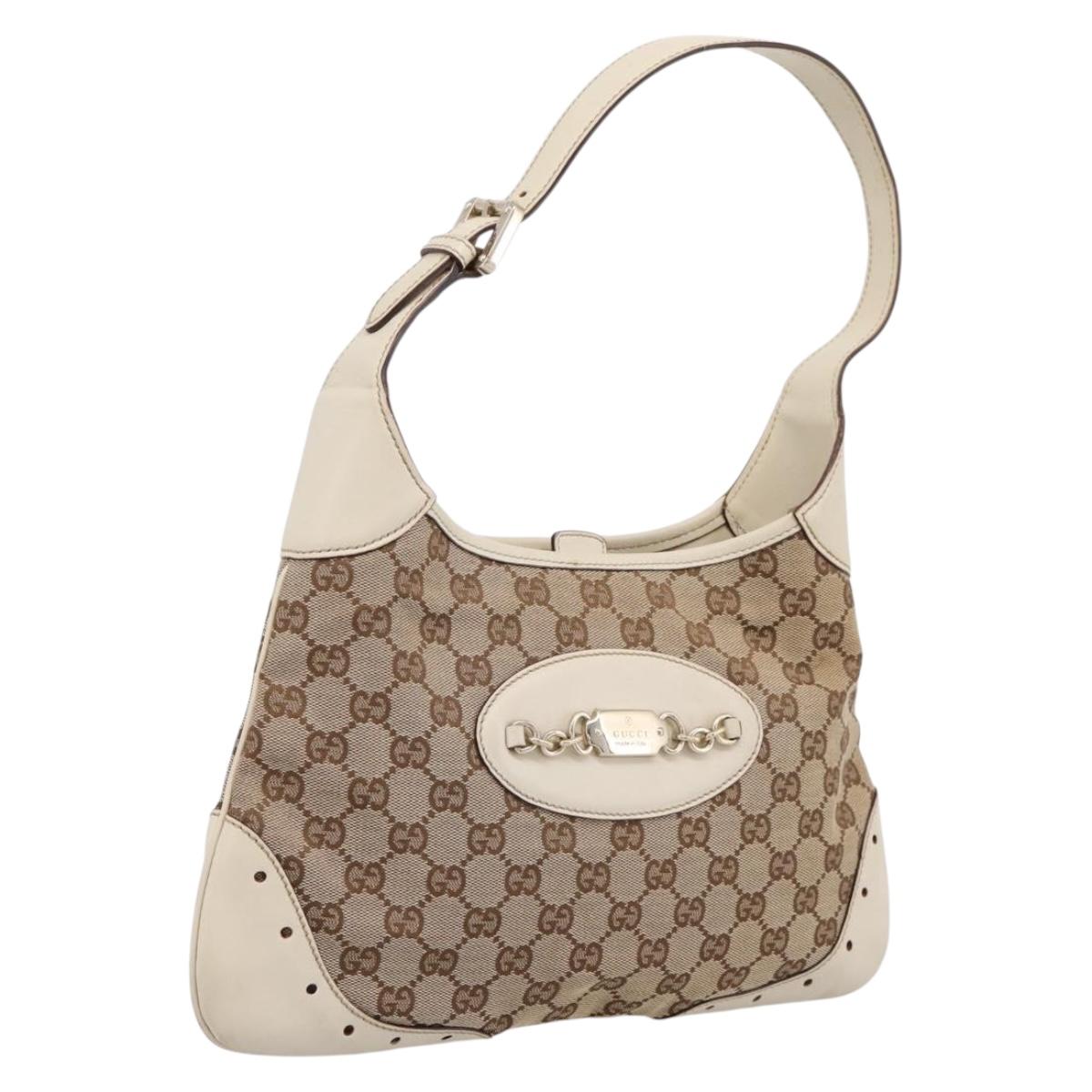 GUCCI GG Canvas Shoulder Bag Leather Beige Gold 145778 Auth 204438A