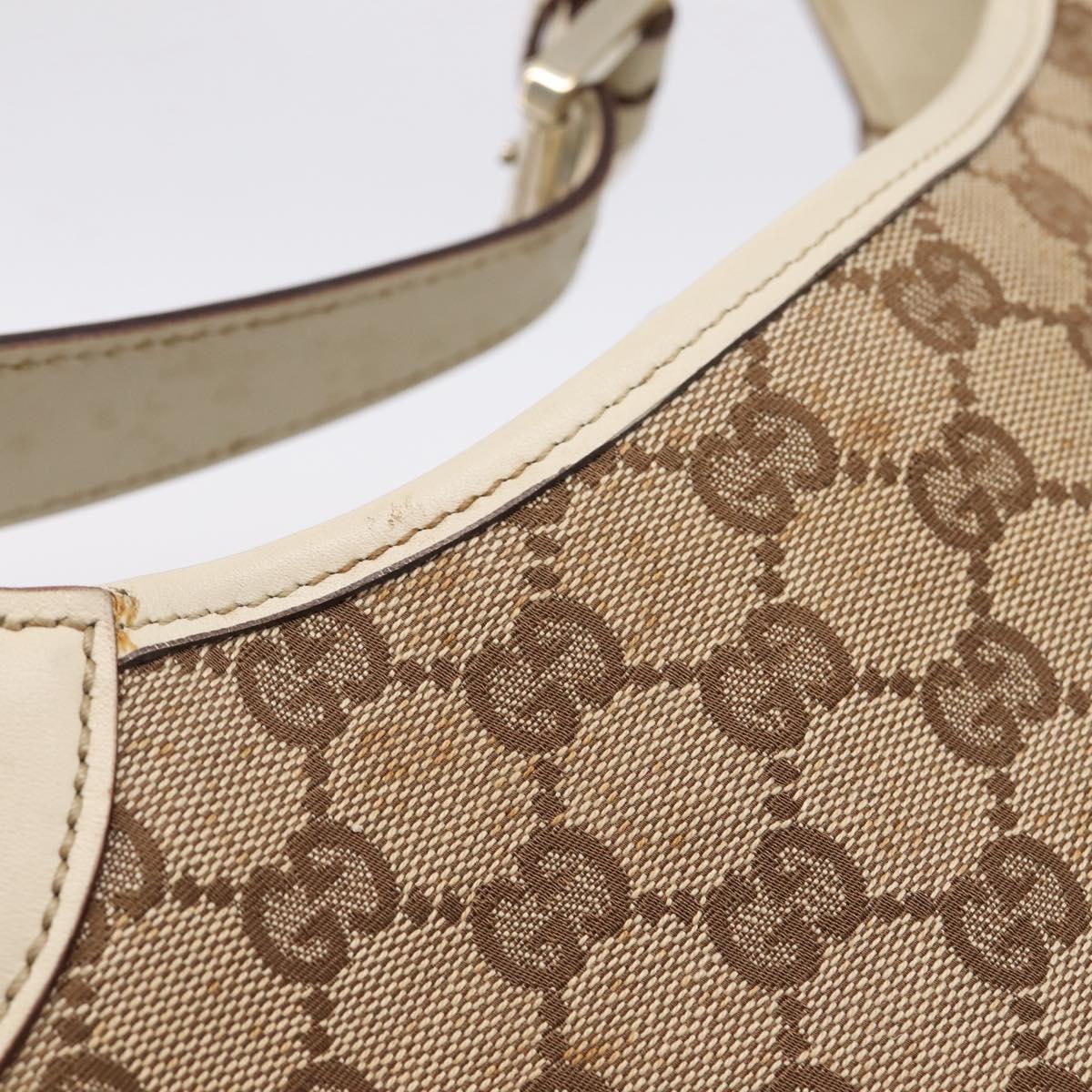 GUCCI GG Canvas Shoulder Bag Leather Beige Gold 145778 Auth 204438A