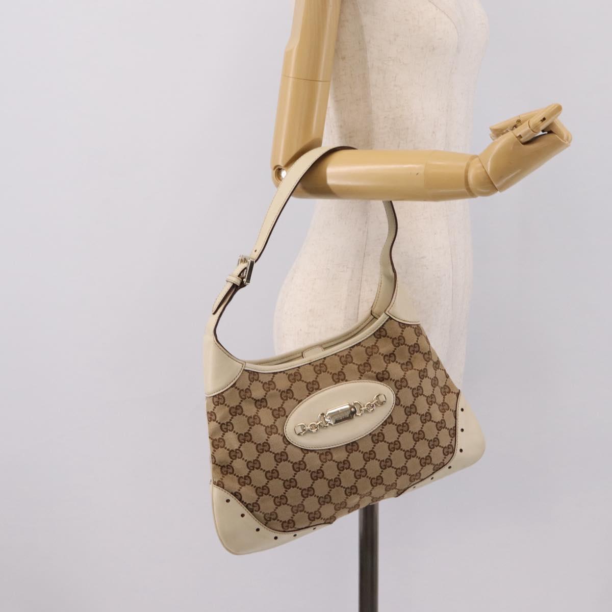 GUCCI GG Canvas Shoulder Bag Leather Beige Gold 145778 Auth 204438A