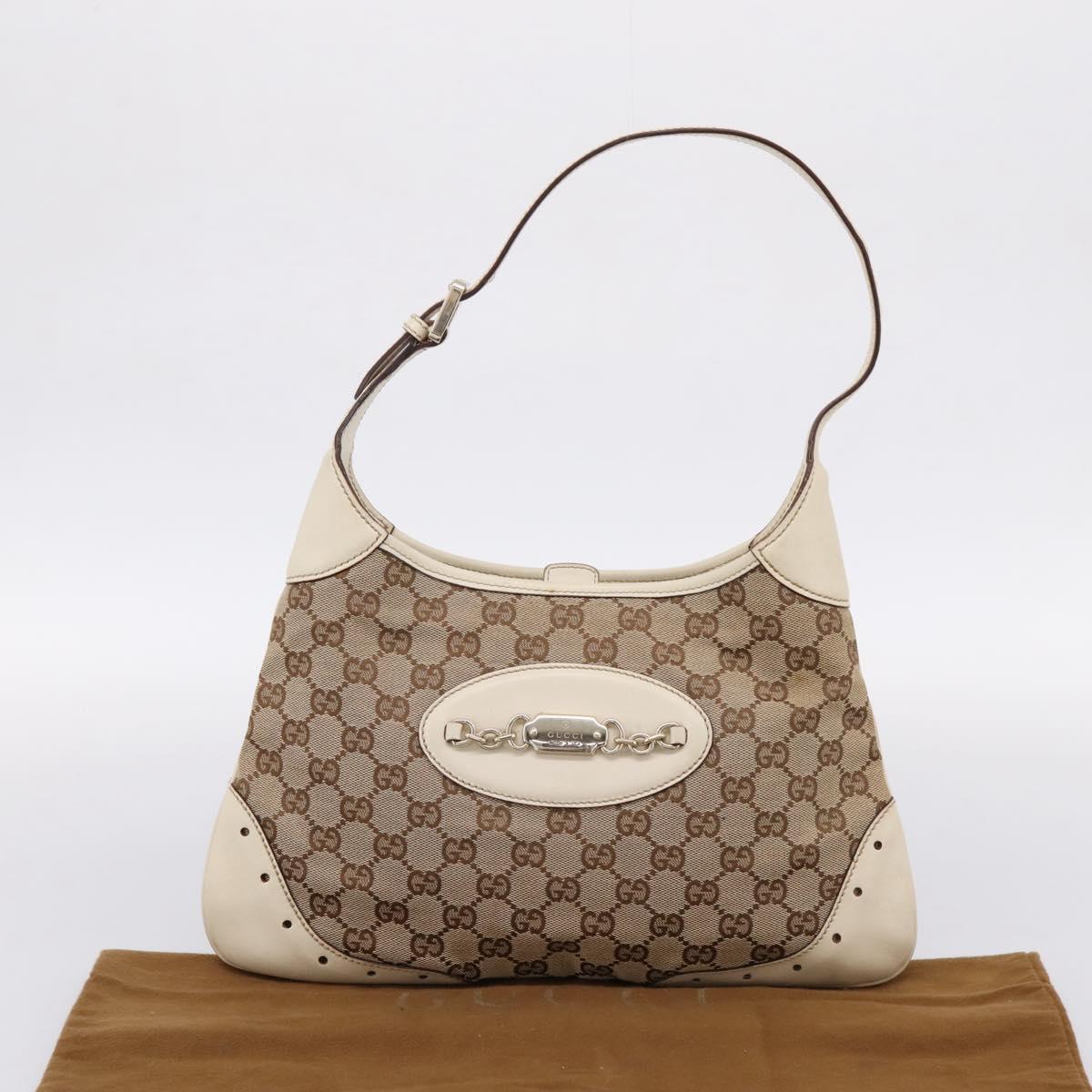 GUCCI GG Canvas Shoulder Bag Leather Beige Gold 145778 Auth 204438A