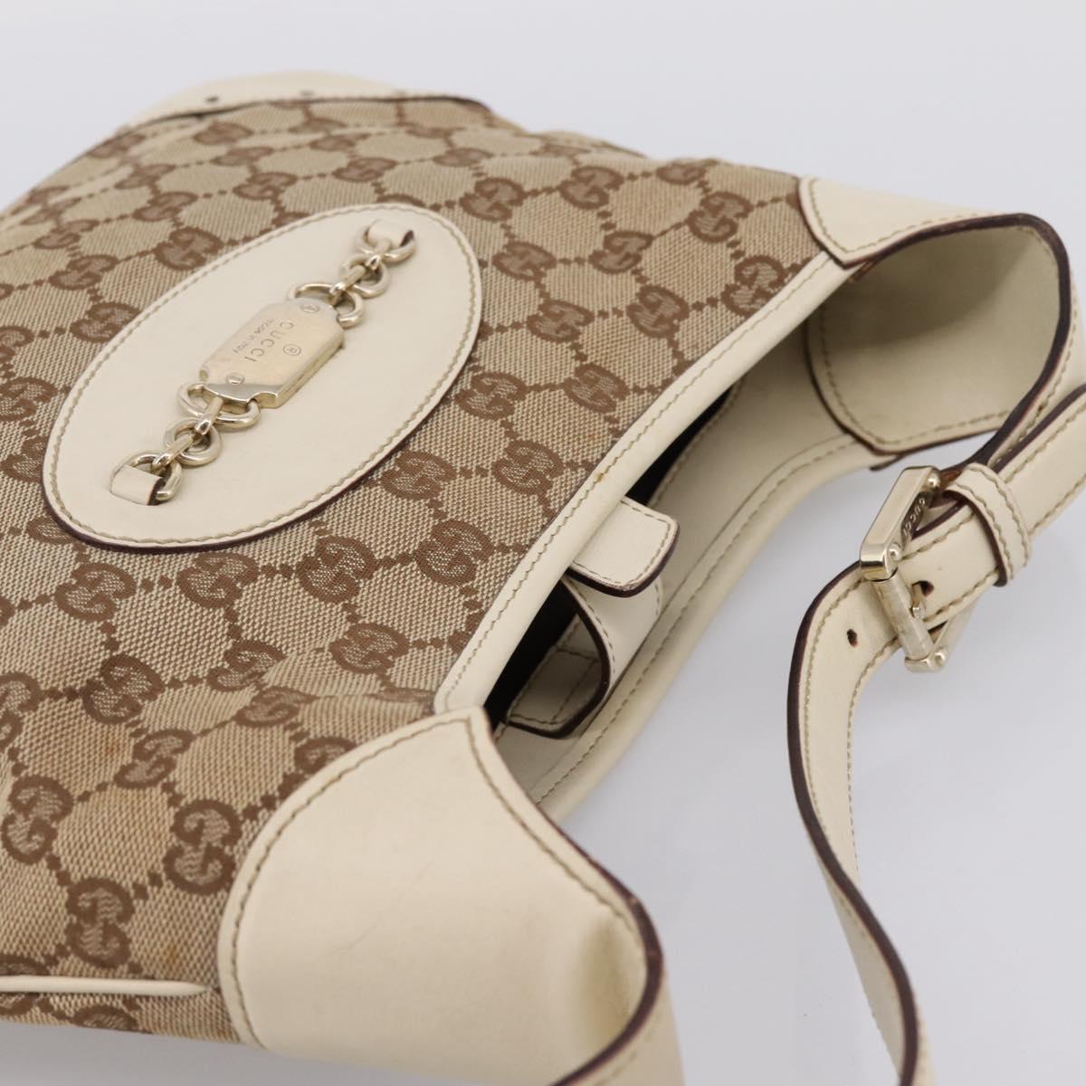 GUCCI GG Canvas Shoulder Bag Leather Beige Gold 145778 Auth 204438A