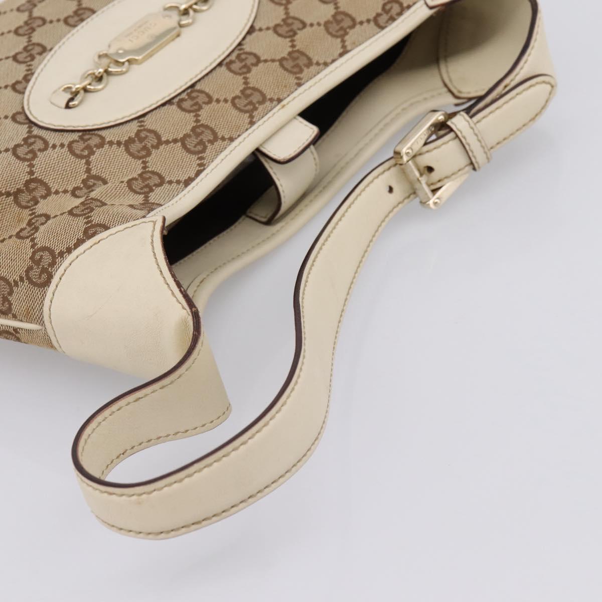 GUCCI GG Canvas Shoulder Bag Leather Beige Gold 145778 Auth 204438A