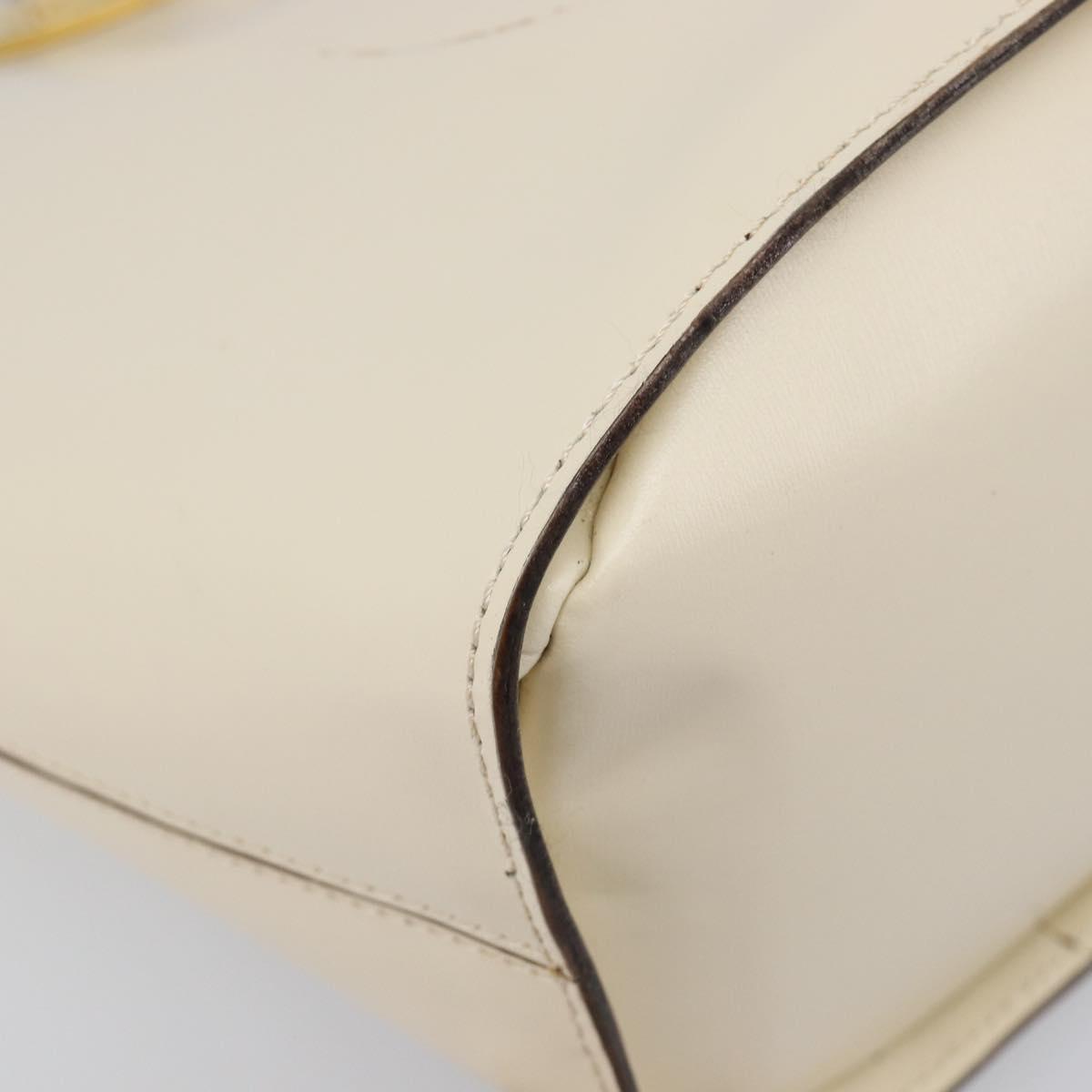 CELINE Circle Shoulder Bag Leather White Gold Auth 204441