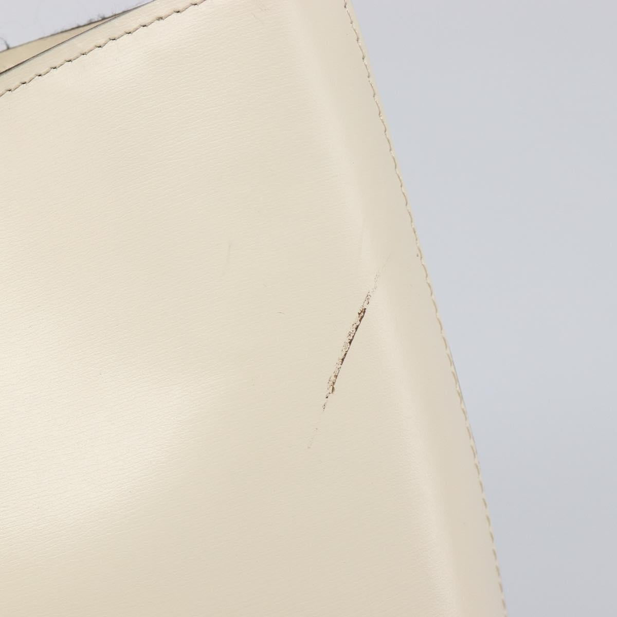 CELINE Circle Shoulder Bag Leather White Gold Auth 204441